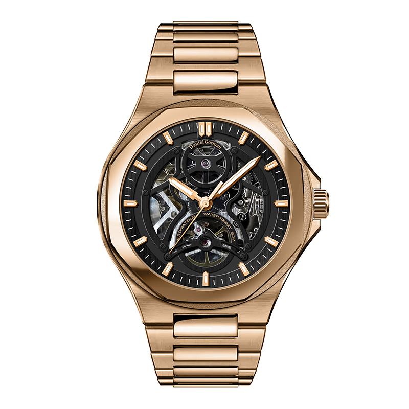 Daniel Gorman DG9111 Luxus Mechanical Hollow Out Watch Férfiak vízálló órájának szabadidős fényes rozsdamentes acél heveder legnépszerűbb luxusóra